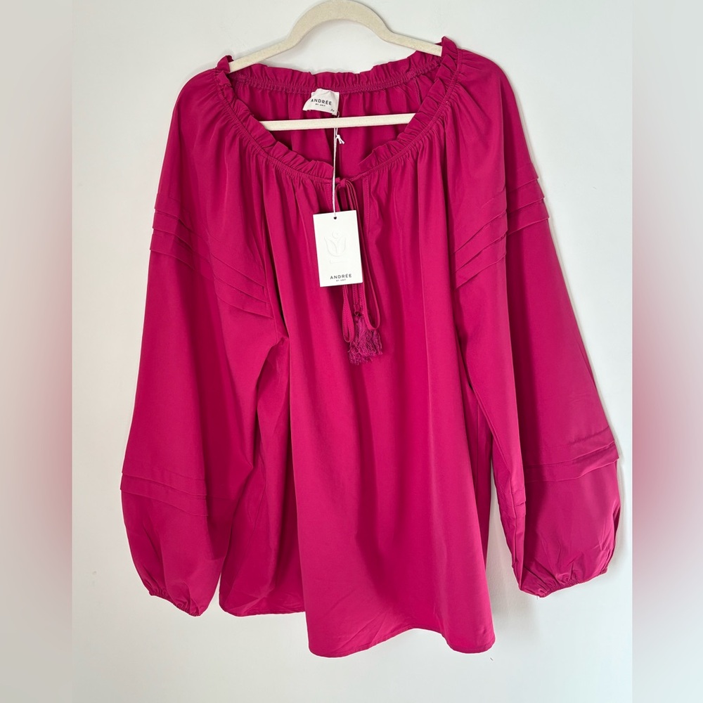 Andree by Unit Pink Tassled Boho Peasant Top Blouse size 2X New with tag L40
